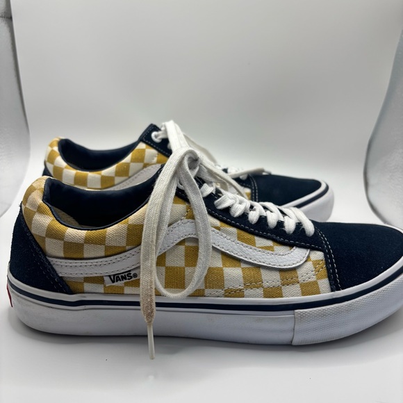 Vans Off The Wall Old Skool Pro Dress Blue/Yellow Checkerboard Skate Mens Size 9 - Picture 3 of 11